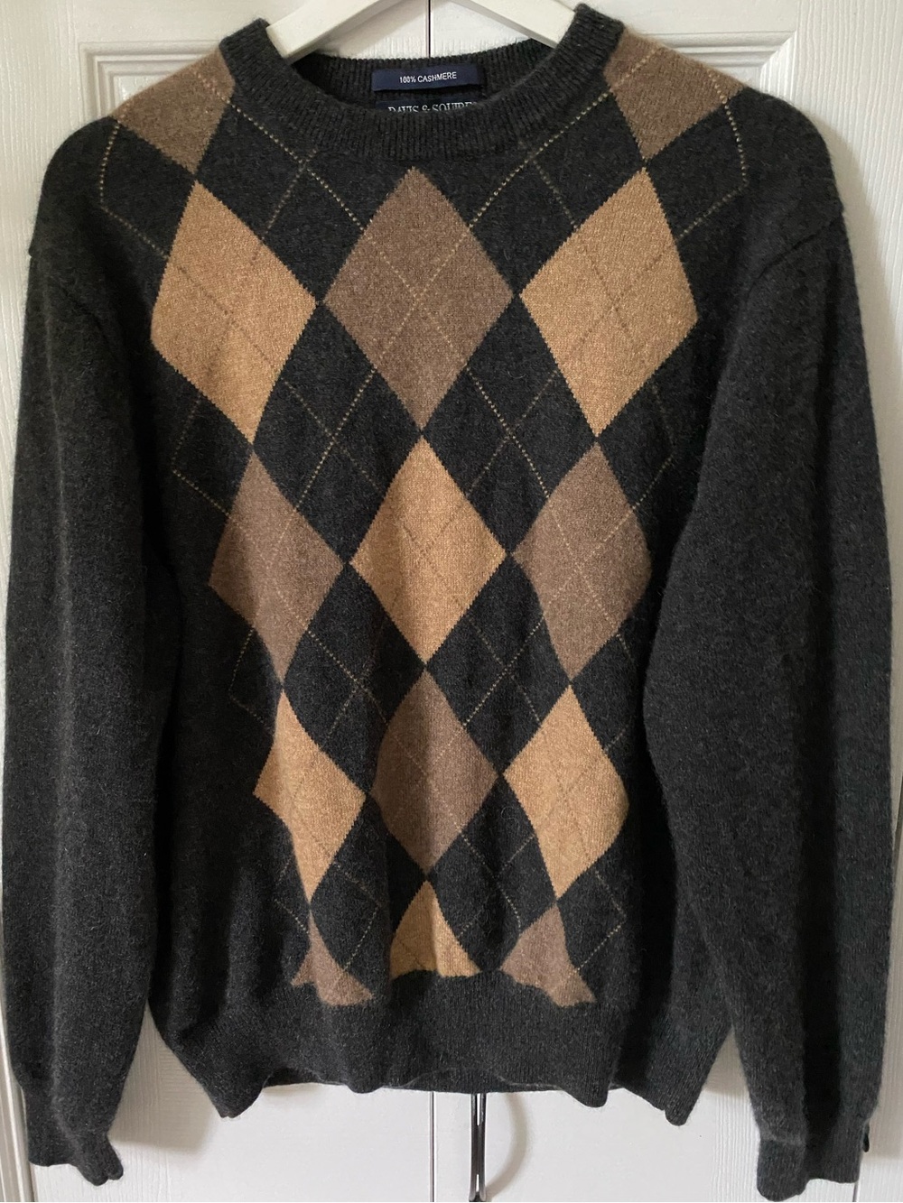 100% Cashmere Davis & Squire Classic Argyle Crewneck Pullover Charcoal Size L